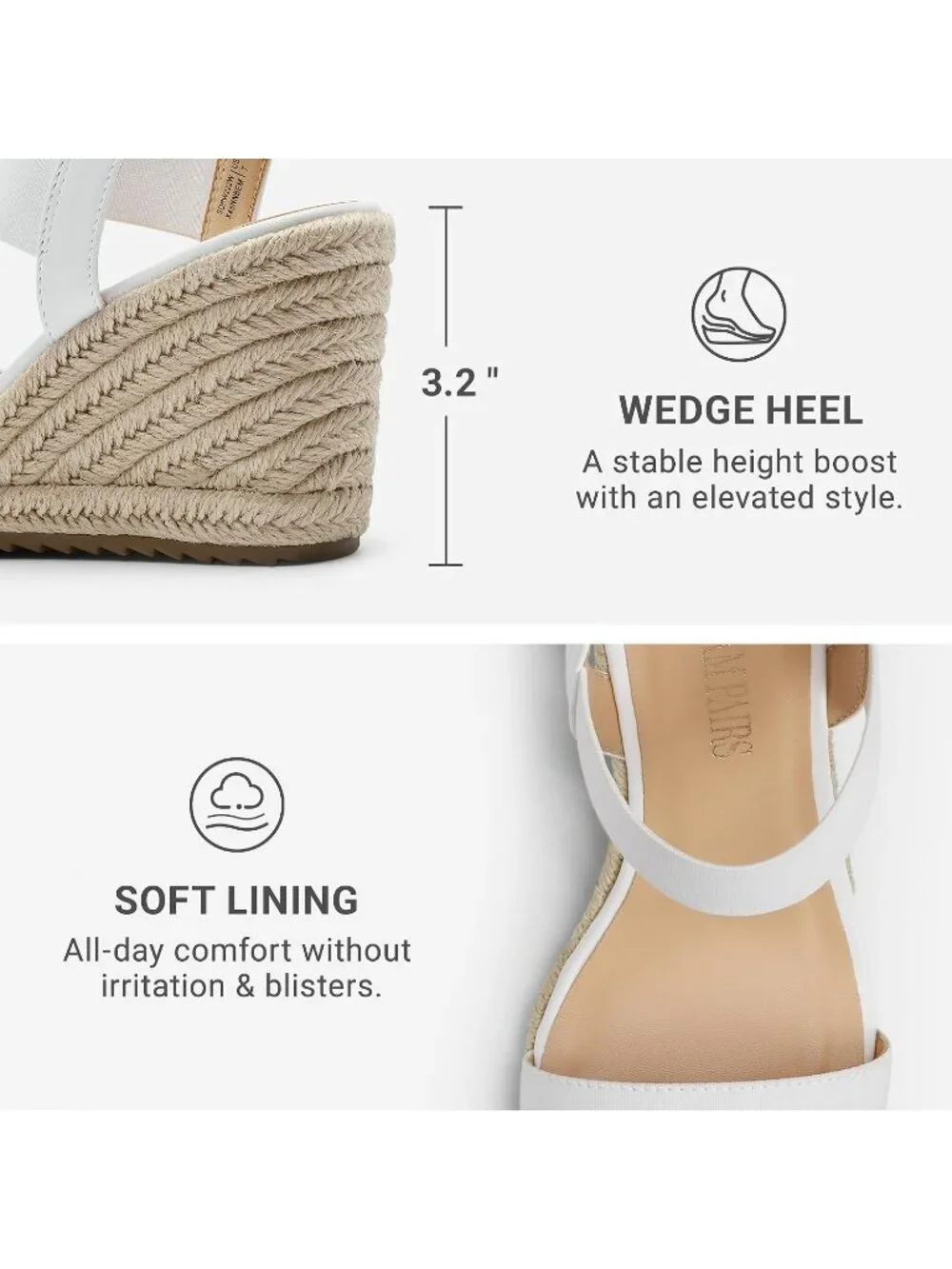 Dream Pairs Women's White Open Toe Elastic Ankle Strap Wedge Platform Sandals